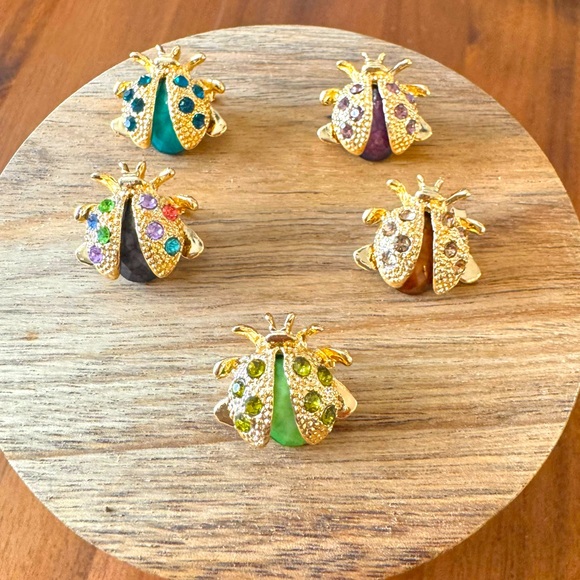 Artisan Jewelry - Set of Five Colorful Ladybug Pins